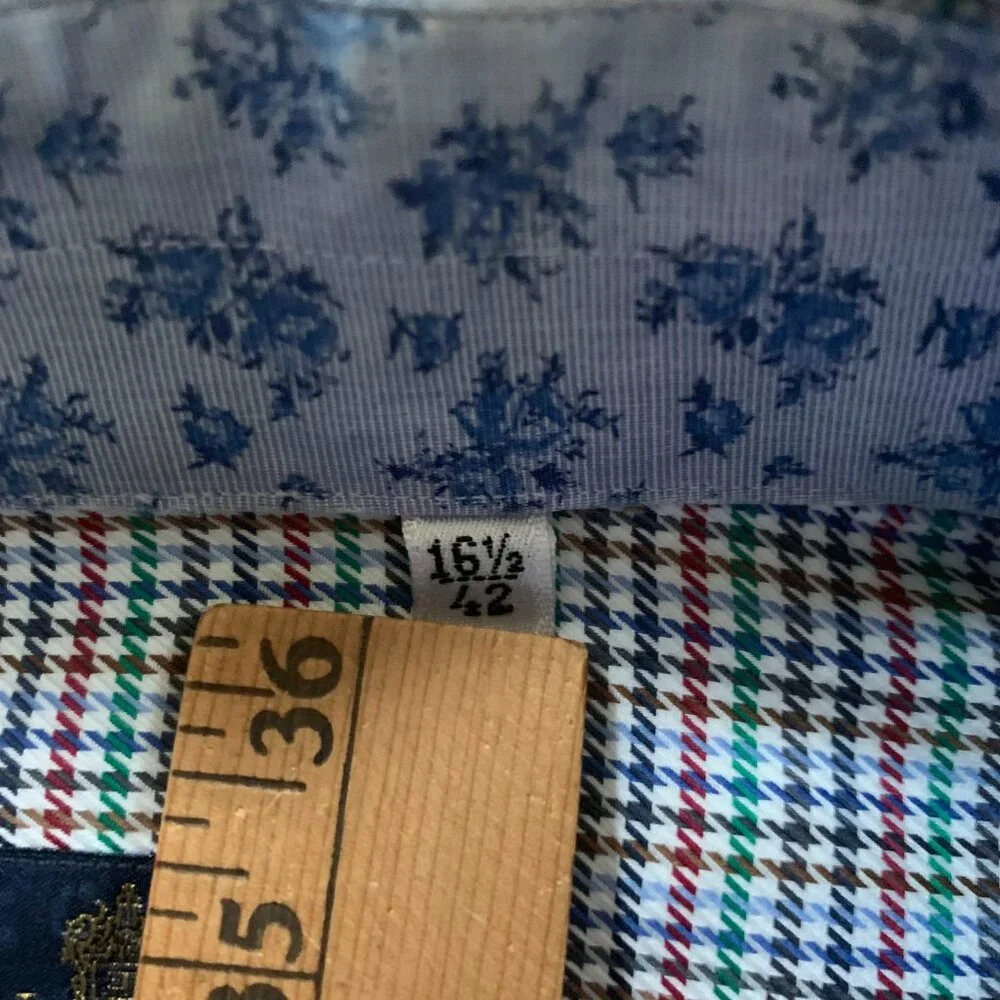 Eredi Pisano Shirt Mens 16.5 42 Houndstooth Floral Button‎ Up Italy Multicolor